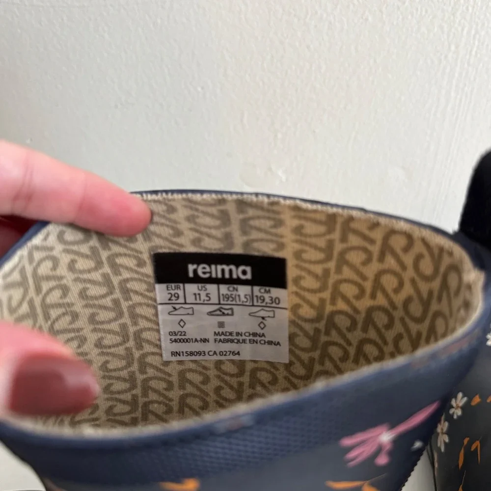 Reima Kids Navy Floral Waterproof Rain Boots Size US 11.5 EUR 29 Outerwear